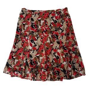 Vintage George Red & Black Abstract Floral A-Line Skirt – Size 10, Retro Boho